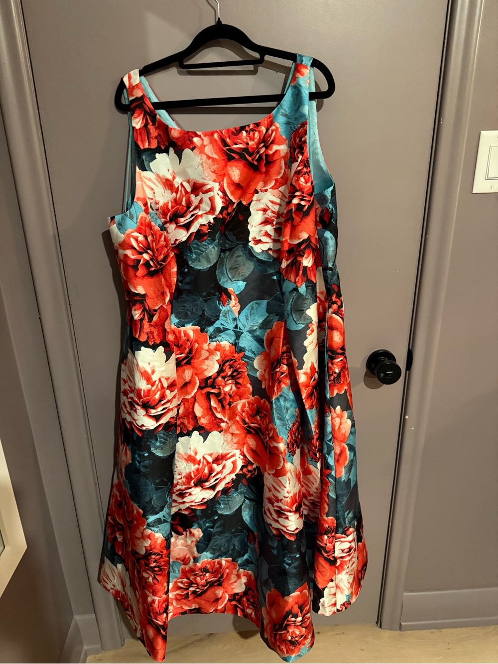 Adrianna Papell Teal & Red Floral A-Line Dress